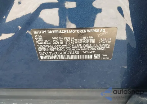 2020 BMW X3 Sdrive30I z USA, uszkodzony, nr VIN 5UXTY3C06L9B70450